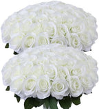 52pcs Ivory Roses Artificial Flowers Ivory White Roses Fake Flowers Silk Roses with Stems for DIY Wedding