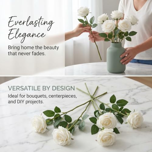 52pcs Ivory Roses Artificial Flowers Ivory White Roses Fake Flowers Silk Roses with Stems for DIY Wedding, alternate view 3