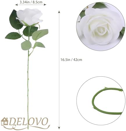 52pcs Ivory Roses Artificial Flowers Ivory White Roses Fake Flowers Silk Roses with Stems for DIY Wedding, alternate view 4