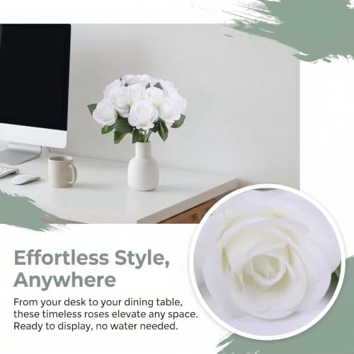 52pcs Ivory Roses Artificial Flowers Ivory White Roses Fake Flowers Silk Roses with Stems for DIY Wedding, alternate view 7