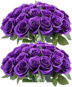 52pcs Purple Roses Artificial Flowers Fake Flowers Silk Roses with Stems for DIY Wedding Bouquets Bridal Shower