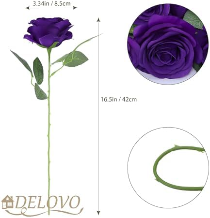 52pcs Purple Roses Artificial Flowers Fake Flowers Silk Roses with Stems for DIY Wedding Bouquets Bridal Shower, alternate