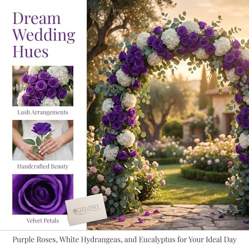 52pcs Purple Roses Artificial Flowers Fake Flowers Silk Roses with Stems for DIY Wedding Bouquets Bridal Shower, alternate