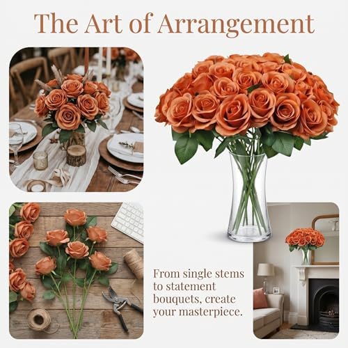 52pcs Terracotta Roses Fall Flowers Artificial Roses Fake Flowers, alternate view 2