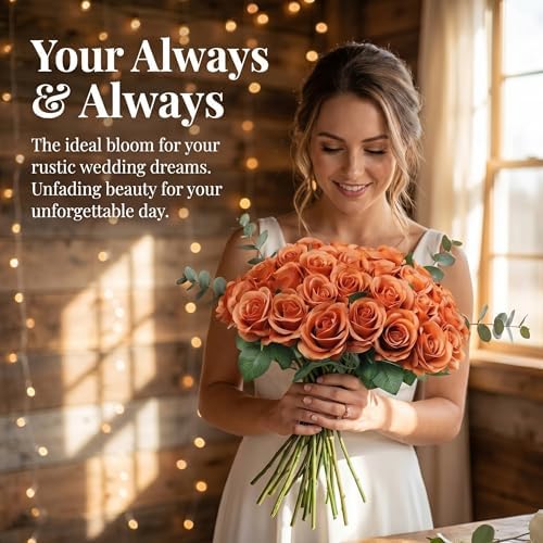 52pcs Terracotta Roses Fall Flowers Artificial Roses Fake Flowers, alternate view 6