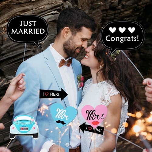 52pcs Wedding Photo Booth Props for Bridal Shower & Engagement Party in Set 3: Wedding Photobooth, alternate view 3