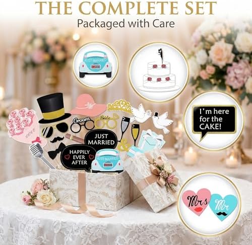 52pcs Wedding Photo Booth Props for Bridal Shower & Engagement Party in Set 3: Wedding Photobooth, alternate view 5
