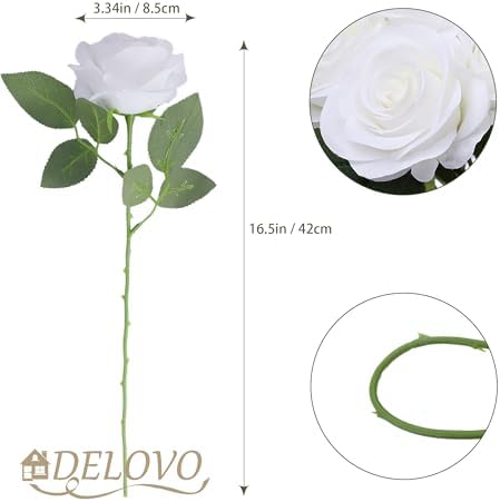52pcs White Roses Artificial Flowers Ivory Fake Flowers Silk Roses with Stems for DIY Wedding Bouquets Bridal, alternate view