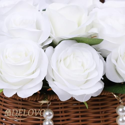 52pcs White Roses Artificial Flowers Ivory Fake Flowers Silk Roses with Stems for DIY Wedding Bouquets Bridal, alternate view