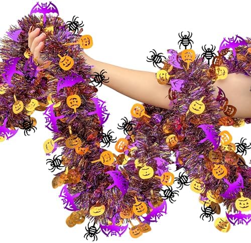 53 Ft Halloween Tinsel Garland Decorations, Shiny Metallic Twist Garland