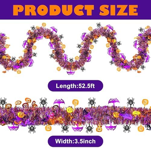 53 Ft Halloween Tinsel Garland Decorations, Shiny Metallic Twist Garland, alternate view 3