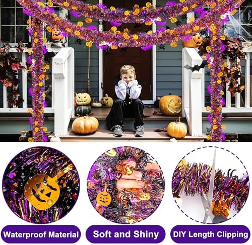 53 Ft Halloween Tinsel Garland Decorations, Shiny Metallic Twist Garland, alternate view 4
