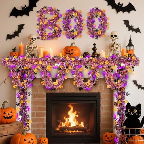 53 Ft Halloween Tinsel Garland Decorations, Shiny Metallic Twist Garland, alternate view 6