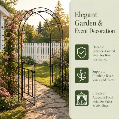 53" x 23" x 84" Metal Garden Arbor Arch, Double Layer with Door for Climbing Plants, Wedding & Patio, Black in, alternate