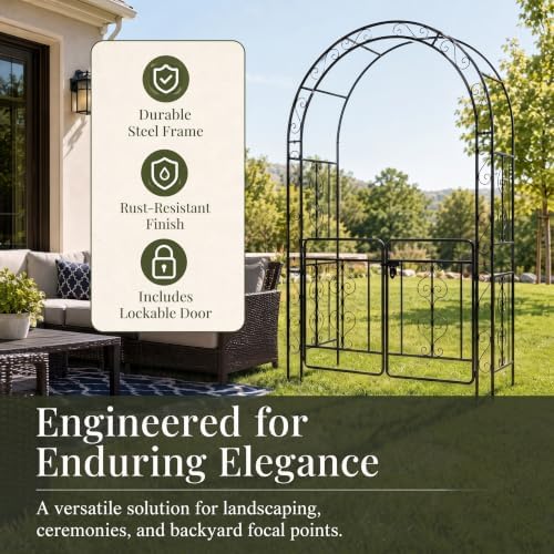 53" x 23" x 84" Metal Garden Arbor Arch, Double Layer with Door for Climbing Plants, Wedding & Patio, Black in, alternate