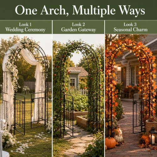 53" x 23" x 84" Metal Garden Arbor Arch, Double Layer with Door for Climbing Plants, Wedding & Patio, Black in, alternate
