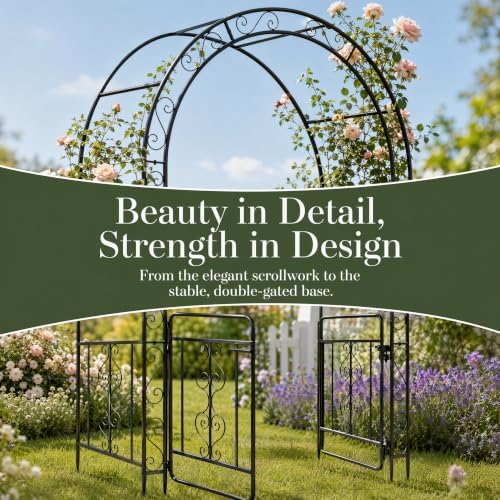 53" x 23" x 84" Metal Garden Arbor Arch, Double Layer with Door for Climbing Plants, Wedding & Patio, Black in, alternate