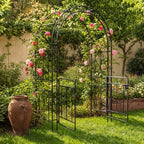 53" x 23" x 84" Metal Garden Arbor Arch, Double Layer with Door for Climbing Plants, Wedding & Patio, Black in, alternate