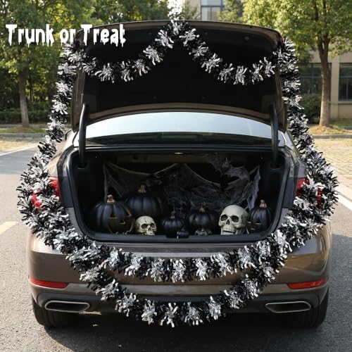 53Ft Black Silver Tinsel Garland, Gothic Halloween Tinsel Garland Decor, alternate view 7