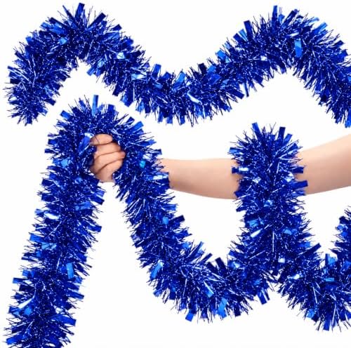 53Ft Blue Christmas Tinsel Garland, Metallic Foil Twist Garland Decoration in Blue