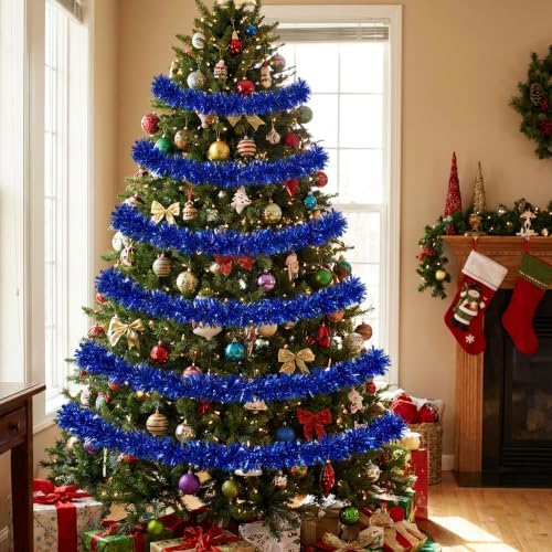 53Ft Blue Christmas Tinsel Garland, Metallic Foil Twist Garland Decoration in Blue, alternate view 2
