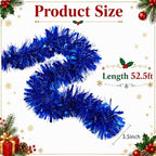 53Ft Blue Christmas Tinsel Garland, Metallic Foil Twist Garland Decoration in Blue, alternate view 3