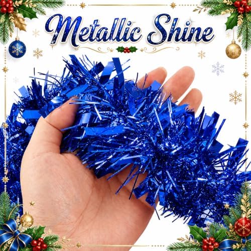 53Ft Blue Christmas Tinsel Garland, Metallic Foil Twist Garland Decoration in Blue, alternate view 4