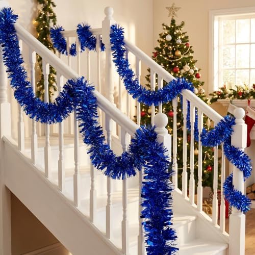 53Ft Blue Christmas Tinsel Garland, Metallic Foil Twist Garland Decoration in Blue, alternate view 5