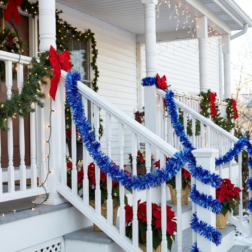 53Ft Blue Christmas Tinsel Garland, Metallic Foil Twist Garland Decoration in Blue, alternate view 7