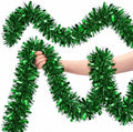 53Ft Green Christmas Tinsel Garland, Metallic Foil Twist Garland Decoration in Green
