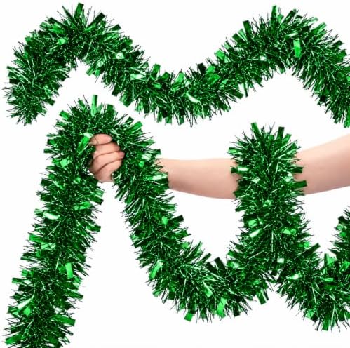 53Ft Green Christmas Tinsel Garland, Metallic Foil Twist Garland Decoration in Green