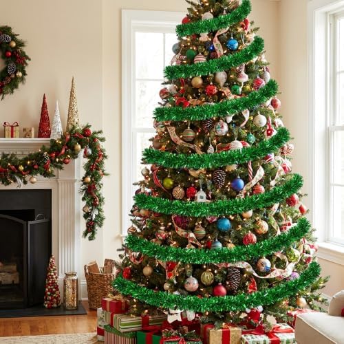 53Ft Green Christmas Tinsel Garland, Metallic Foil Twist Garland Decoration in Green, alternate view 2