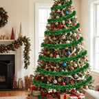 53Ft Green Christmas Tinsel Garland, Metallic Foil Twist Garland Decoration in Green, alternate view 2