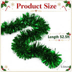 53Ft Green Christmas Tinsel Garland, Metallic Foil Twist Garland Decoration in Green, alternate view 3