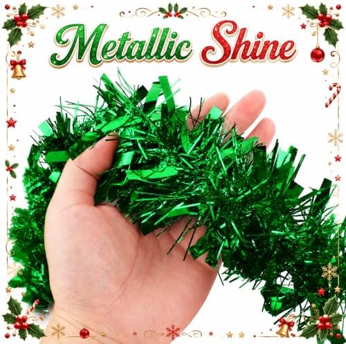 53Ft Green Christmas Tinsel Garland, Metallic Foil Twist Garland Decoration in Green, alternate view 4