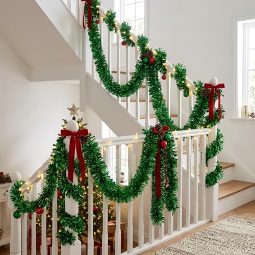 53Ft Green Christmas Tinsel Garland, Metallic Foil Twist Garland Decoration in Green, alternate view 5