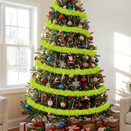 53Ft Light Green Xmas Tinsel Garland, Metallic Foil Twist Garland Decor in Light Green, alternate view 2