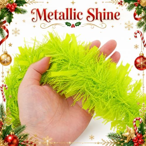 53Ft Light Green Xmas Tinsel Garland, Metallic Foil Twist Garland Decor in Light Green, alternate view 4