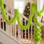 53Ft Light Green Xmas Tinsel Garland, Metallic Foil Twist Garland Decor in Light Green, alternate view 5