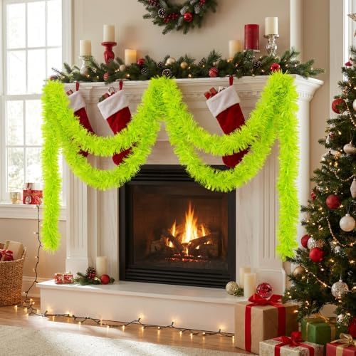 53Ft Light Green Xmas Tinsel Garland, Metallic Foil Twist Garland Decor in Light Green, alternate view 6