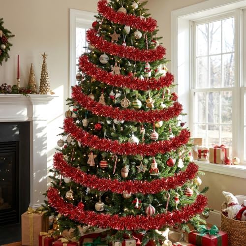 53Ft Red Christmas Tinsel Garland, Metallic Foil Twist Garland Decoration in Red, alternate view 2