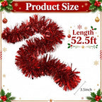 53Ft Red Christmas Tinsel Garland, Metallic Foil Twist Garland Decoration in Red, alternate view 3