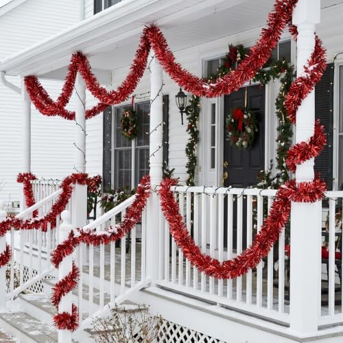 53Ft Red Christmas Tinsel Garland, Metallic Foil Twist Garland Decoration in Red, alternate view 7