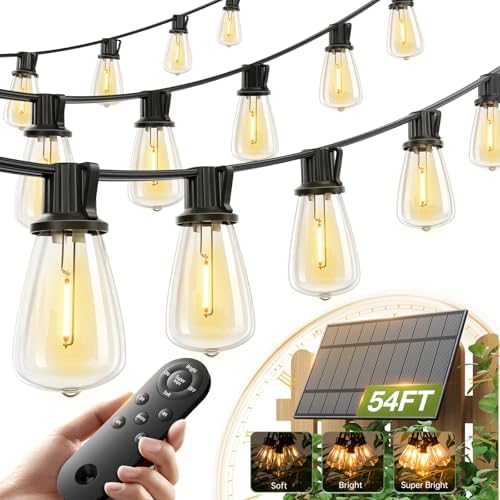 54FT(48+6) Solar String Lights Outdoor, Waterproof Dimmable 24+2 LED