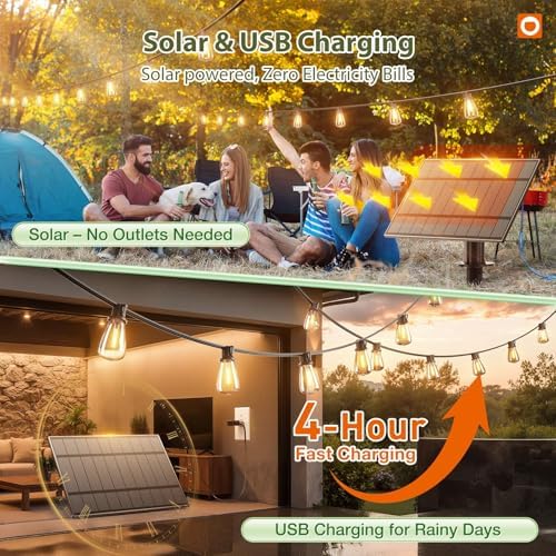 54FT(48+6) Solar String Lights Outdoor, Waterproof Dimmable 24+2 LED, alternate view 4