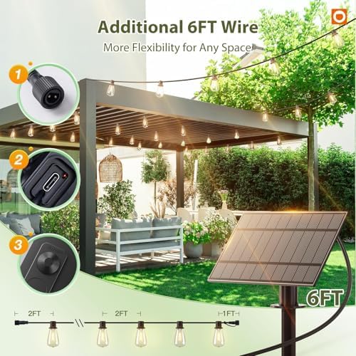 54FT(48+6) Solar String Lights Outdoor, Waterproof Dimmable 24+2 LED, alternate view 6