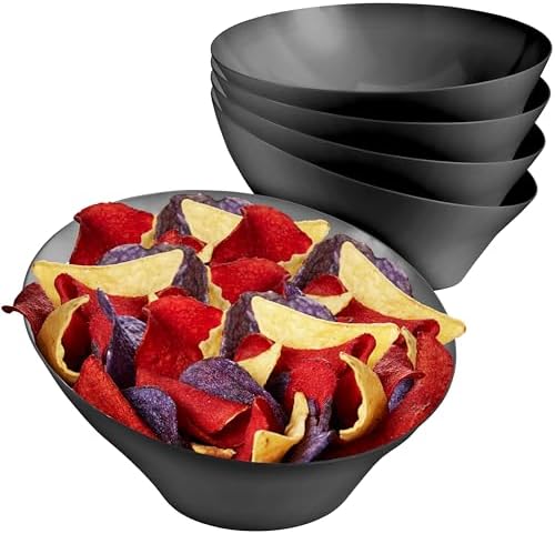 54oz Black Plastic Serving Bowls (4 Pack) Large Disposable Snack Bowl Candy Dishes, Buffet Containers, Chips