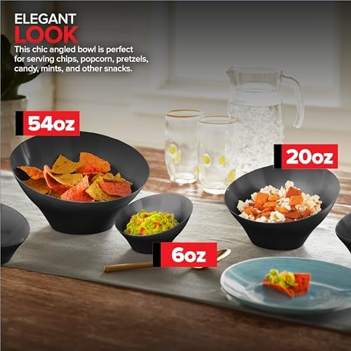 54oz Black Plastic Serving Bowls (4 Pack) Large Disposable Snack Bowl Candy Dishes, Buffet Containers, Chips, alternate view