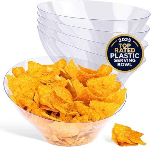54oz Clear Plastic Serving Bowls (4 Pack) Large Disposable Candy Dishes, Buffet Containers for Chips, Popcorn