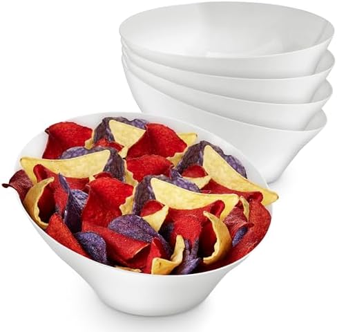 54oz White Plastic Serving Bowls (4 Pack) Large Disposable Snack Bowl Candy Dishes, Buffet Containers, Chips